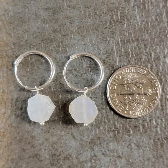 Native Rainbow Moonstone Gemstone Earrings Dainty Sterling Silver Boho Jewelry - Picture 5 of 6